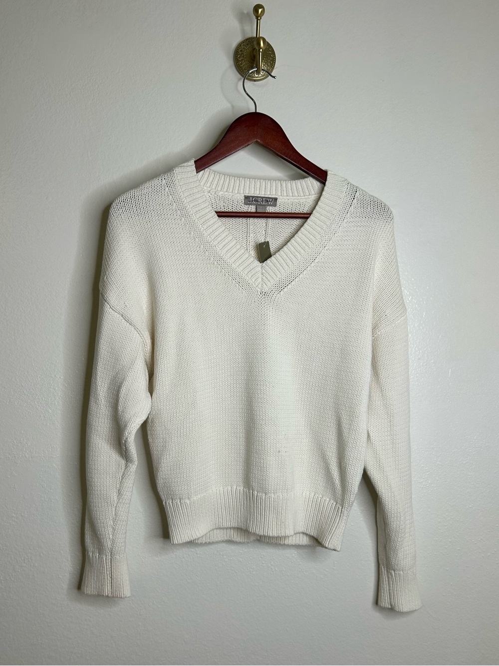 NWT J. Crew Cotton-Blend V-neck Pullover Sweater in Ivory Size Small